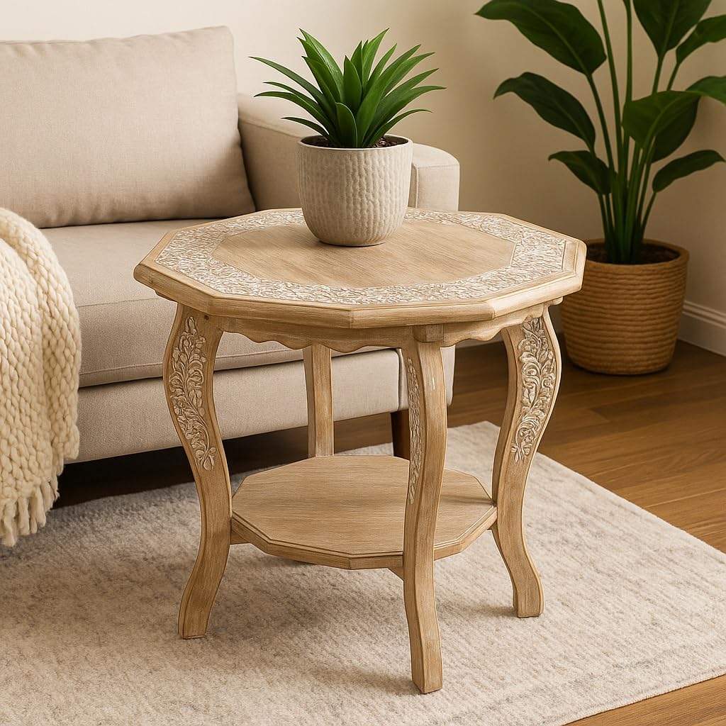 Amazon.com: Hand Carved Wooden Octagon Coffee Table, 24